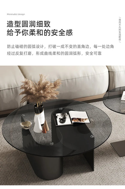 Tempered glass coffee table, living room, household, simple combination, round table, high-end feeling, small unit, side table