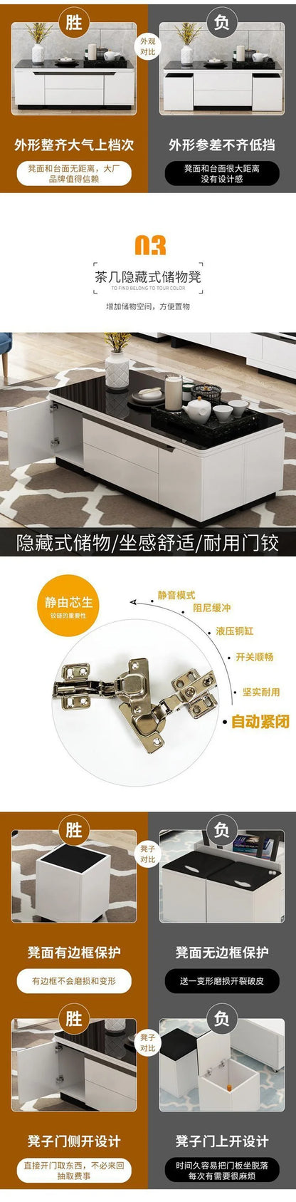 Tea table, dining table, multifunctional lifting and folding, simple modern living room, creative tempered glass coffee table