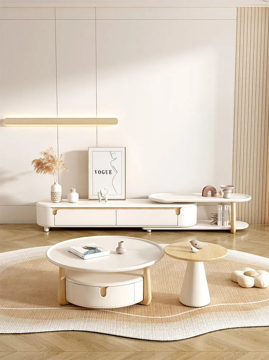 Cream style floor-to-ceiling modern simple living room home small apartment French coffee table combination