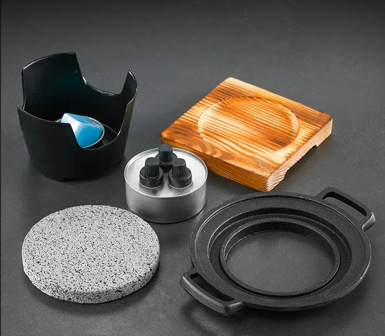 Portable mini barbecue grill table BBQ single stove volcanic stone roast steak pan tea making coffee warm wine stove 080-2B