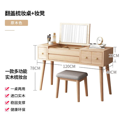 Qf Modern Minimalist Solid Wood Dresser Desk Integrated Mirror Foldable Makeup Table