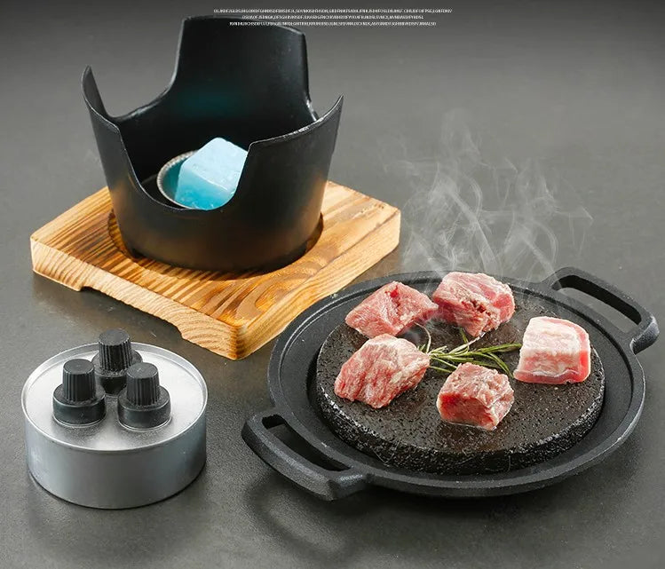 Portable mini barbecue grill table BBQ single stove volcanic stone roast steak pan tea making coffee warm wine stove 080-2B