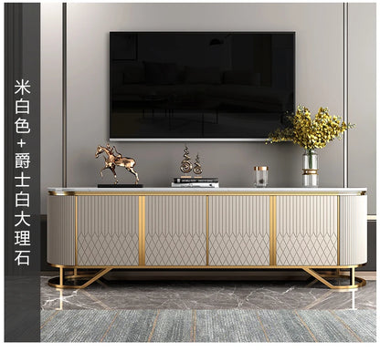 Affordable Luxury Style TV Cabinet and Tea Table Combination Simple Modern Living Room Floor Cabinet Marble