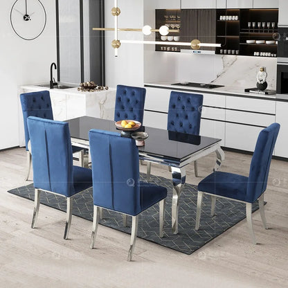 Dining Table Light Luxury Marble Dining Table and Chair Combination Modern Simple Stainless Steel Dining Tab