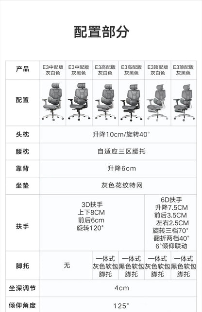 Black and white tone E3 three-zone waist protection ergonomic chair office computer chair