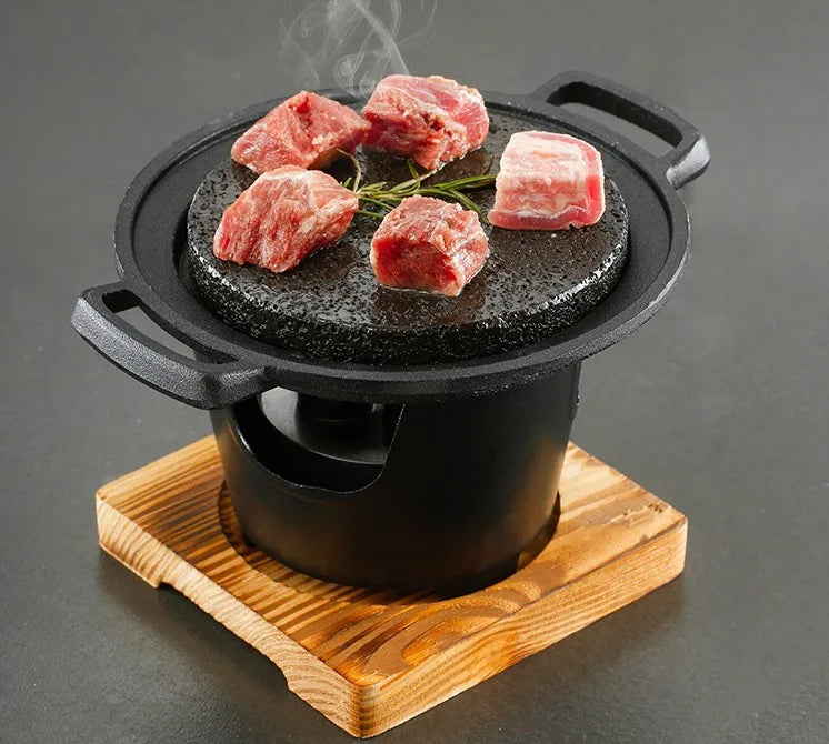 Portable mini barbecue grill table BBQ single stove volcanic stone roast steak pan tea making coffee warm wine stove 080-2B