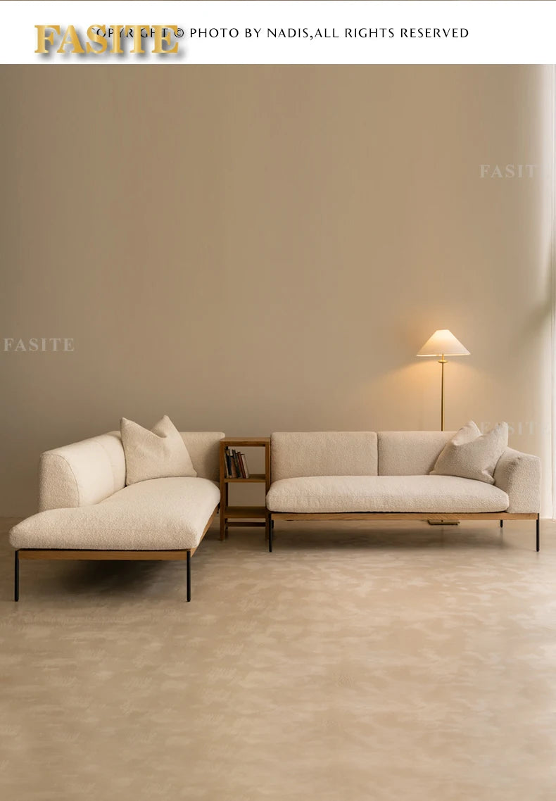 Fabric sofa living room modern simple Nordic chaise longue solid wood corner sofa combination