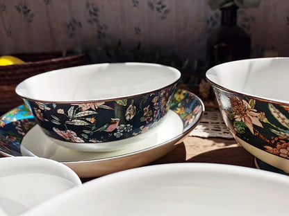 Bone china tableware Chinese style pastoral style 4.5 inch rice bowl flower bird embossed flower 8 inch plate 12 inch fish plate