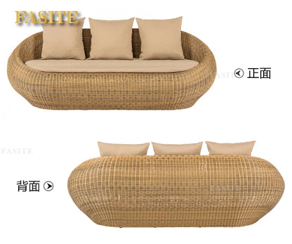 Outdoor rattan sofa combination rattan woven table and chair three piece set of leisure circular sofa furniture