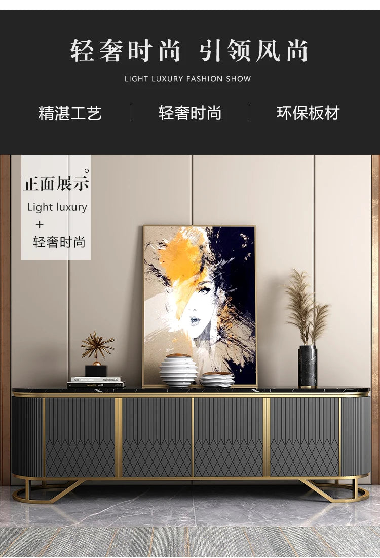 Affordable Luxury Style TV Cabinet and Tea Table Combination Simple Modern Living Room Floor Cabinet Marble