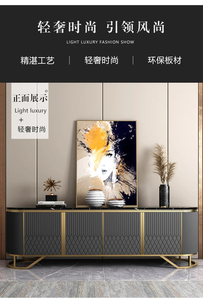 Affordable Luxury Style TV Cabinet and Tea Table Combination Simple Modern Living Room Floor Cabinet Marble