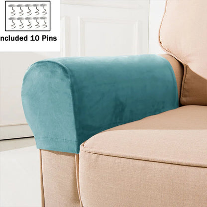 1 Pair Sofa Armrest Covers Velvet Elastic Chair Arm Covers Armrest Protectors for Living Room Included 10 pins to keep covers