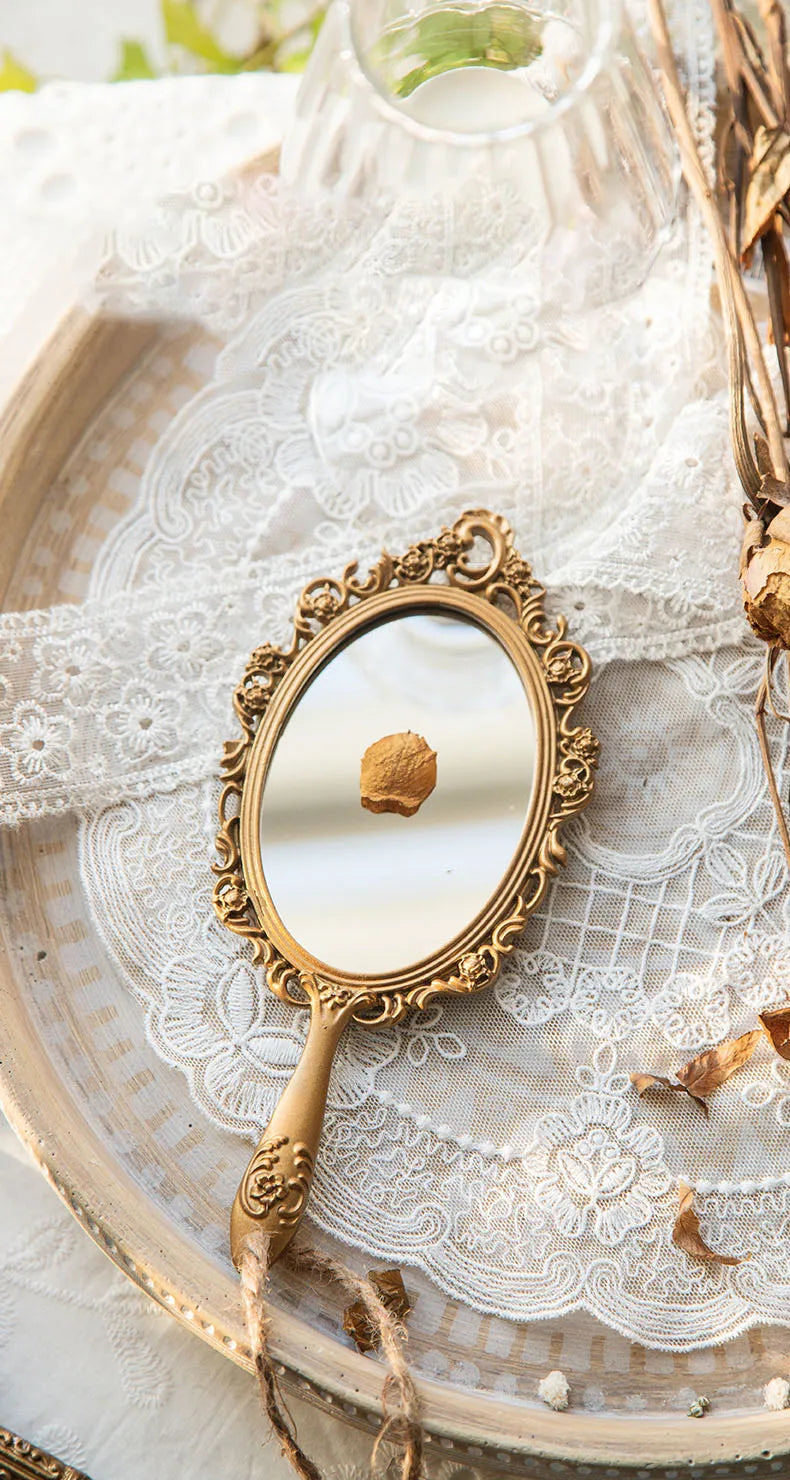 European Metal Vanity Mirror Desktop Retro Craft Ornament  Bedroom Dresser Palace Relief Cosmetic Mirrors Home Decoration