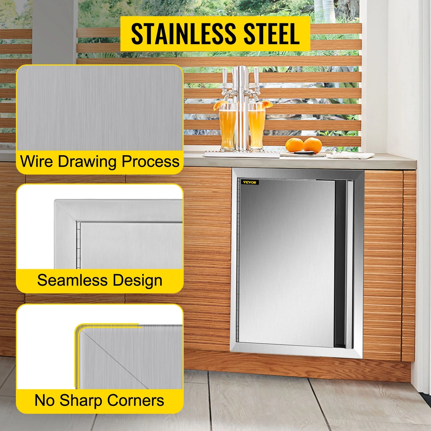 Stainless Steel BBQ Cabinet Access Door W/ Recessed Handle for Indoor/Outdoor Kitchen, BBQ Island, Kitchen Sink, Fireplace