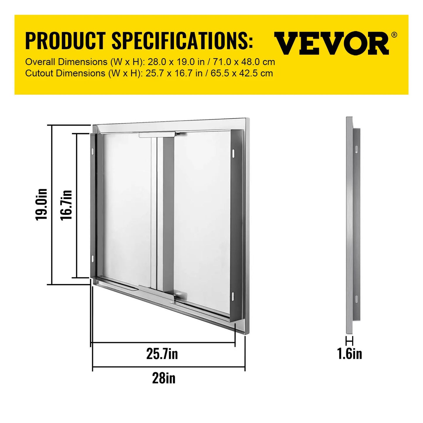 Stainless Steel BBQ Cabinet Access Door W/ Recessed Handle for Indoor/Outdoor Kitchen, BBQ Island, Kitchen Sink, Fireplace