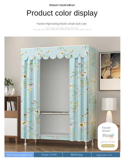Simple Wardrobe Cloth Closet Furniture For Home Household Bedroom Assembly Cabinet Steel Pipe Reinforced Storage Rack Wardrobe