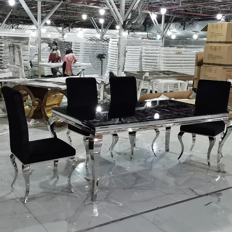 Dining Table Light Luxury Marble Dining Table and Chair Combination Modern Simple Stainless Steel Dining Tab