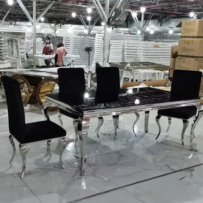 Dining Table Light Luxury Marble Dining Table and Chair Combination Modern Simple Stainless Steel Dining Tab
