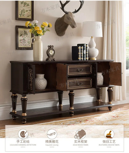 European-Style Solid Wood Console Table American Country Side Cabinet 1.6 M Side View Table Window Side Desk