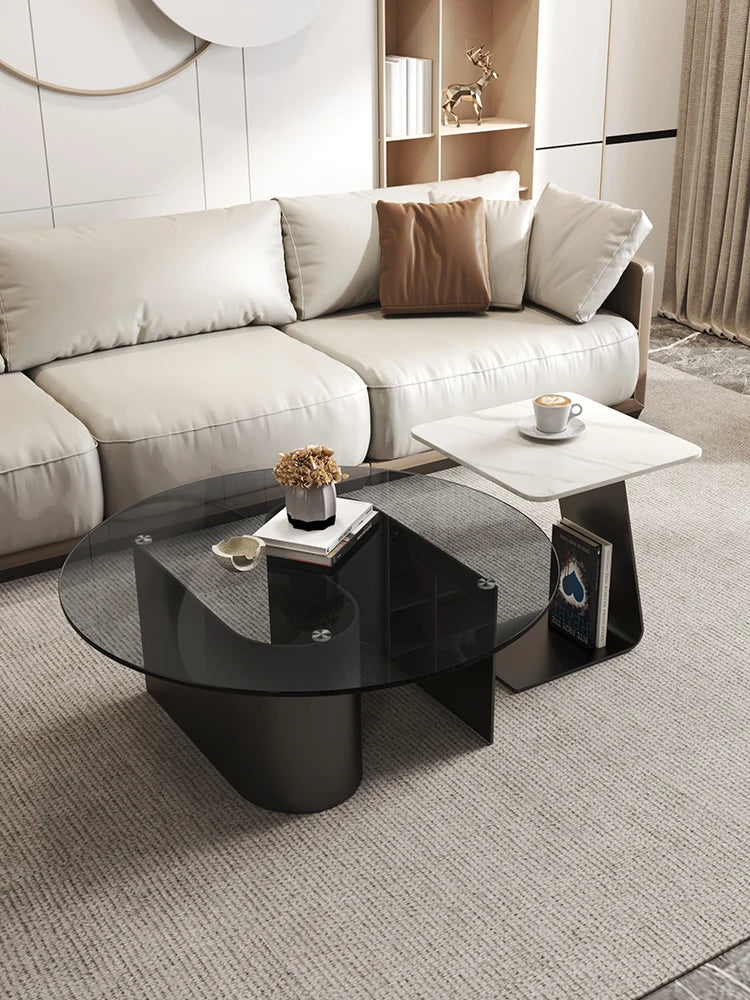Tempered glass coffee table, living room, household, simple combination, round table, high-end feeling, small unit, side table