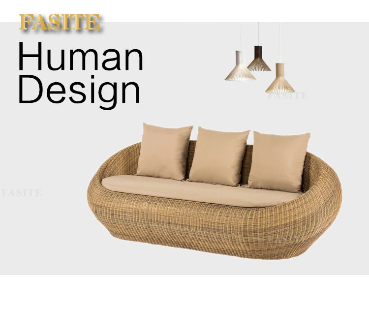 Outdoor rattan sofa combination rattan woven table and chair three piece set of leisure circular sofa furniture