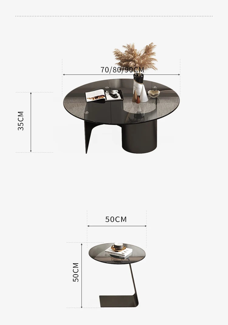 Tempered glass coffee table, living room, household, simple combination, round table, high-end feeling, small unit, side table