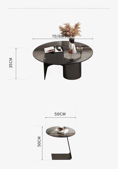 Tempered glass coffee table, living room, household, simple combination, round table, high-end feeling, small unit, side table