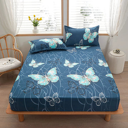 1pc 100% polyester printing bed mattress set with four corners and elastic band sheets hot sale(pillowcases need order)