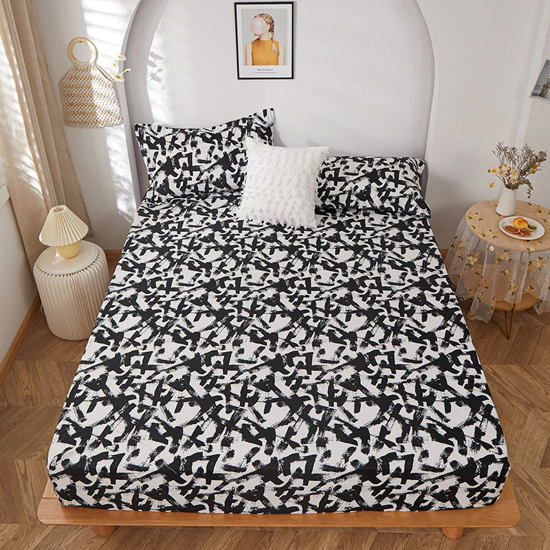 1pc 100% polyester printing bed mattress set with four corners and elastic band sheets hot sale(pillowcases need order)