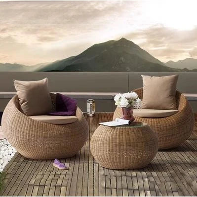 Outdoor rattan sofa combination rattan woven table and chair three piece set of leisure circular sofa furniture