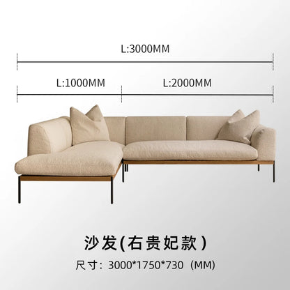 Fabric sofa living room modern simple Nordic chaise longue solid wood corner sofa combination
