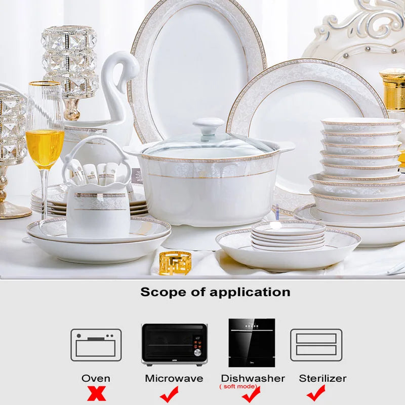 porcelain dinner set 60 pcs jingdezhen ceramics chinese dishes dishes set  Rice Bowl Salad Noodles Bowl Dinnerware Set Tableware