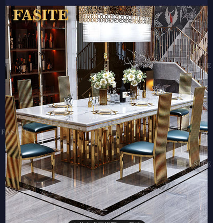 Luxury White Marble Dining Table And Chair Combination Rectangular Household Italian Type Large Concise Mesa Modern Furniture