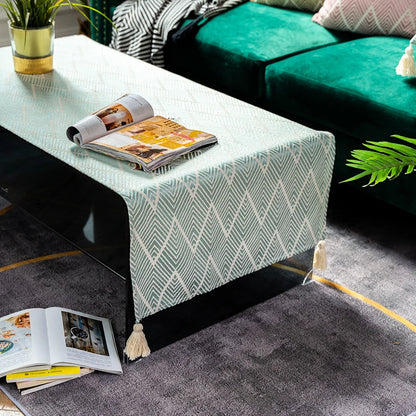 Cotton Linen Coffee Table Cloth,Coffee Table Cover with Tassels TV Cabinet Waterproof Rectangle Wavy Tablecloths