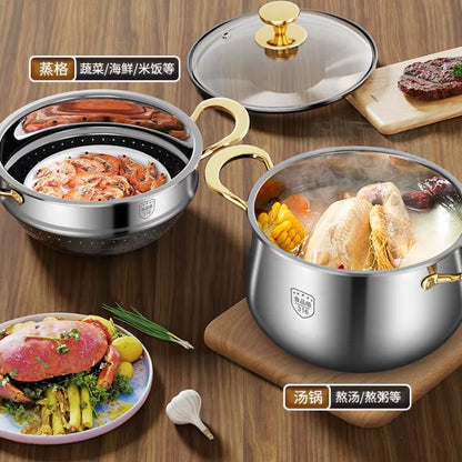 316 Stainless Steel Steamer Drain Steamer Rice Steamer Household Milk Pot Soup Pot Steamer Water Cooking Pot Couscous