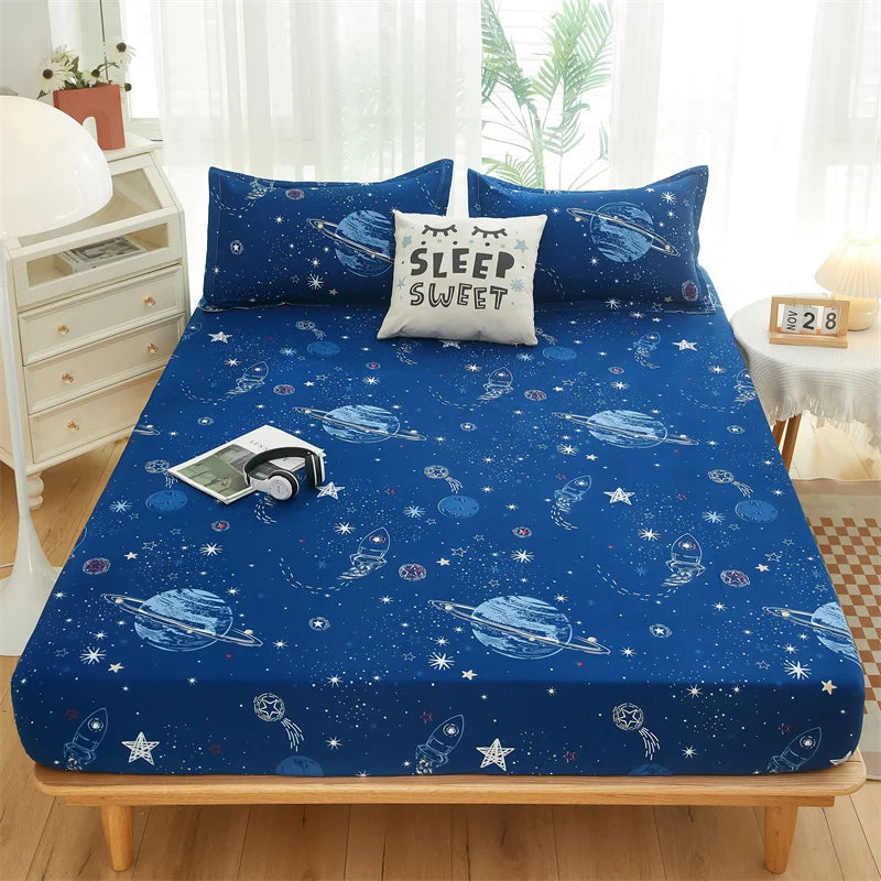 Yaapeet Home Textile Cartoon Blue Whale Bedding Fitted Sheet King Queen Single Size Boy Girl Kid Bed Mattress Cover Protector