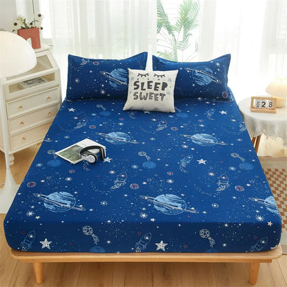 Yaapeet Home Textile Cartoon Blue Whale Bedding Fitted Sheet King Queen Single Size Boy Girl Kid Bed Mattress Cover Protector