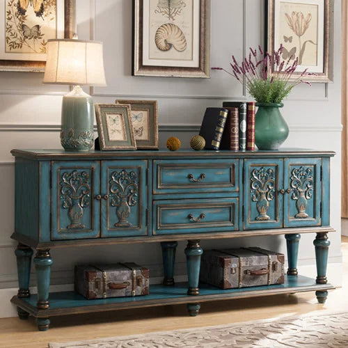 European-Style Solid Wood Console Table American Country Side Cabinet 1.6 M Side View Table Window Side Desk