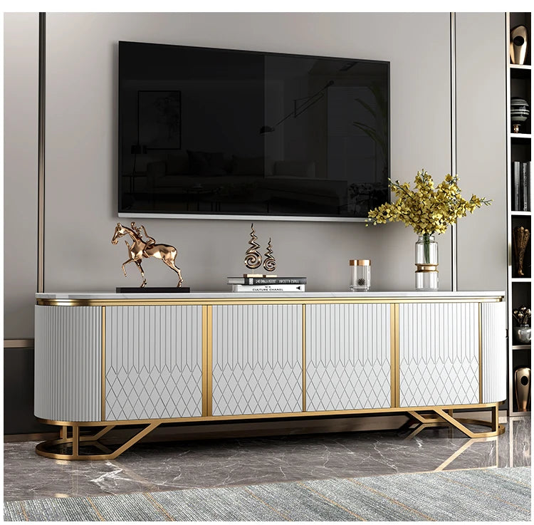 Affordable Luxury Style TV Cabinet and Tea Table Combination Simple Modern Living Room Floor Cabinet Marble