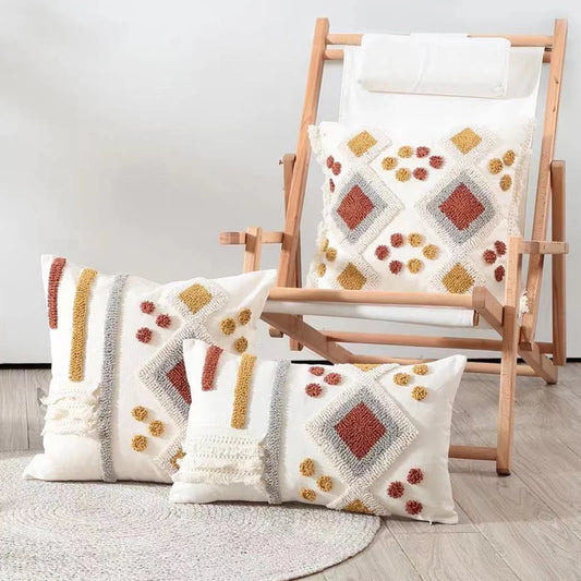 Boho Style Cushion cover Ivory Burt Orang Decoration Pillow Cover 45x45cm/30x50cm Tufted for Living room Bedroom Sofa Bed Couch