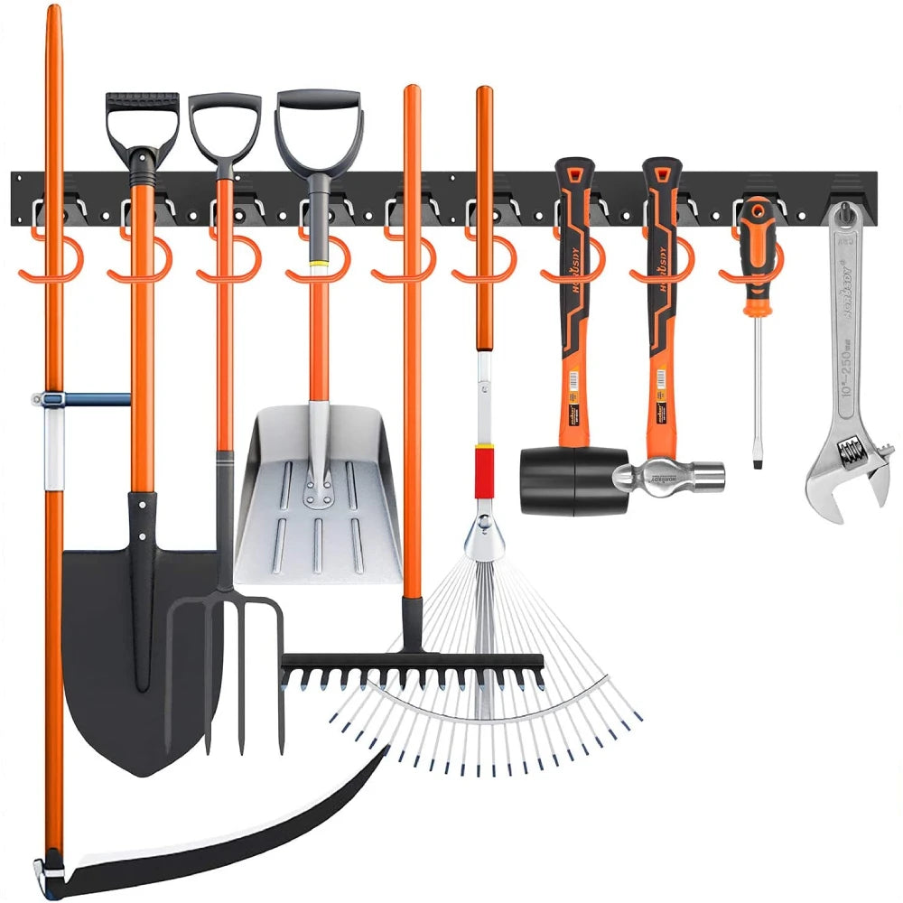 64 Inch Adjustable Storage System Wall Mount Garden Tool Organizer Tool Hangers for Mop Broom Holder Shovel Rake Broom