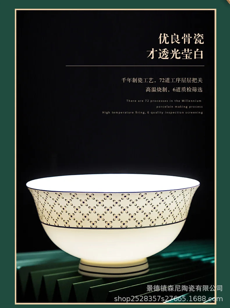 Jingdezhen dish set European style bowls and chopsticks bone china tableware gift bone china tableware