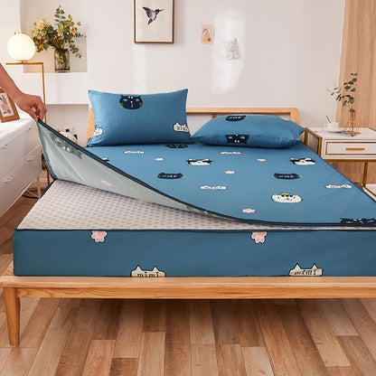 Zipper Detachable Mattress Protector, Kawaii Printed Six-sided Fully Enclosed Dust Cover, Double Single Tatami Bed Cover 160x200