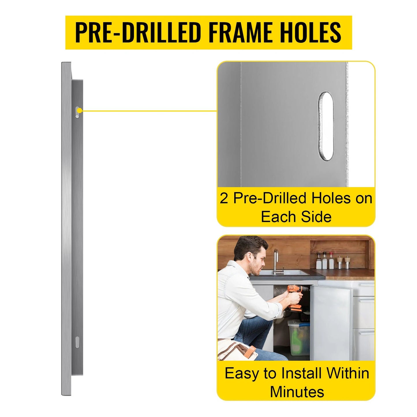 Stainless Steel BBQ Cabinet Access Door W/ Recessed Handle for Indoor/Outdoor Kitchen, BBQ Island, Kitchen Sink, Fireplace