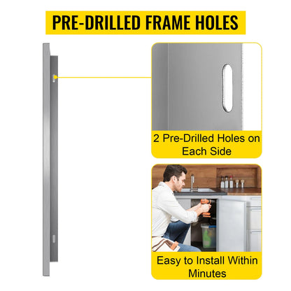 Stainless Steel BBQ Cabinet Access Door W/ Recessed Handle for Indoor/Outdoor Kitchen, BBQ Island, Kitchen Sink, Fireplace