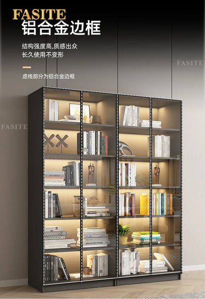 Glass door, light luxury bookcase, living room, floor to wall, dustproof bookcase, bookshelf