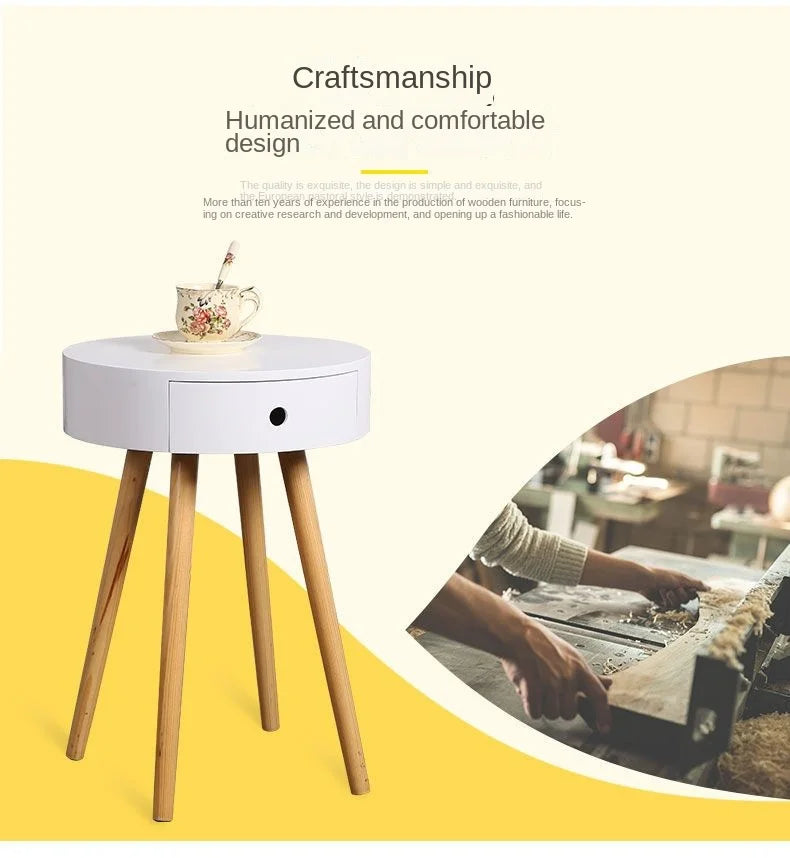 Nordic Furniture White Bedside Table Small Coffee Tables Living Room Modern Balcony Bedroom Cylinder Sofa Side Corner Movable