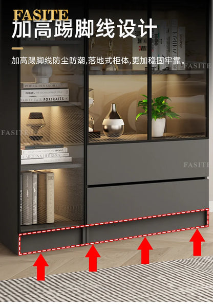 Glass door, light luxury bookcase, living room, floor to wall, dustproof bookcase, bookshelf