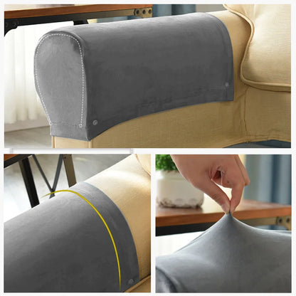1 Pair Sofa Armrest Covers Velvet Elastic Chair Arm Covers Armrest Protectors for Living Room Included 10 pins to keep covers