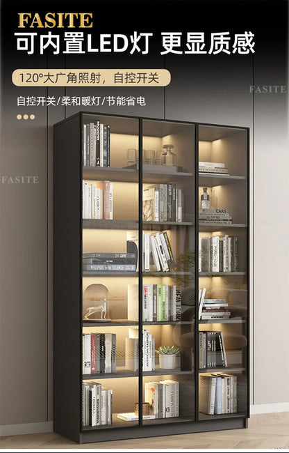 Glass door, light luxury bookcase, living room, floor to wall, dustproof bookcase, bookshelf